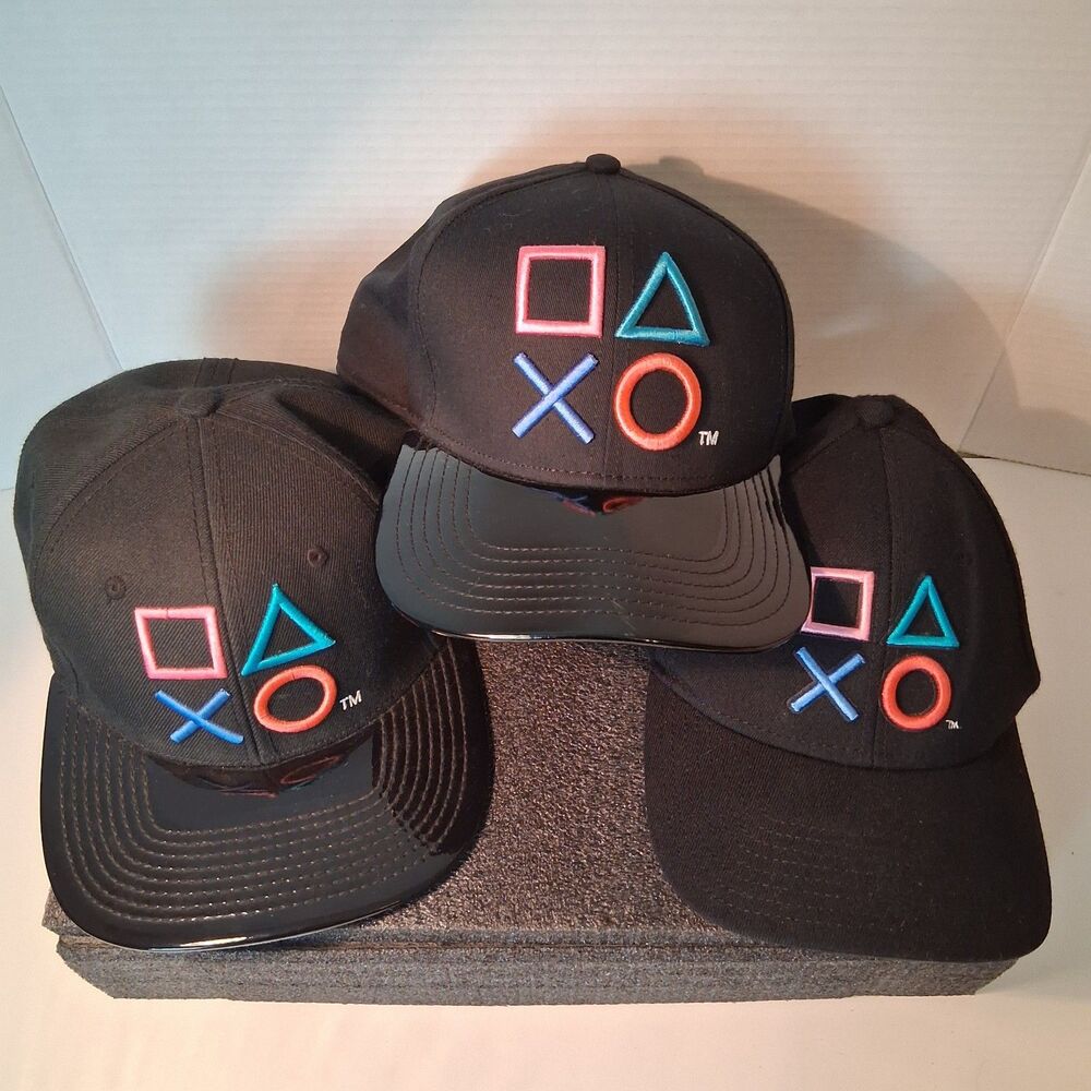 Lot of 3 Playstation Hats Sony 2018 PS4 / PS5 3D Game Pad Video Gaming